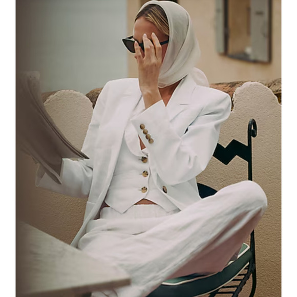 J. Crew Carolina Flare Linen Pants 4 NWT White Stretch Trousers BZ404 Traveler - Picture 3 of 7